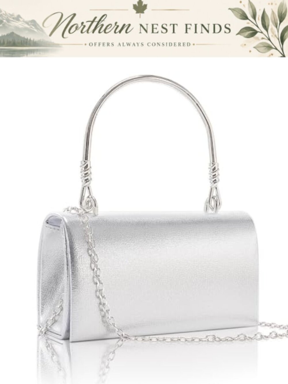 Metallic Faux Leather Clutch Evening Bag with 2 Chain Straps